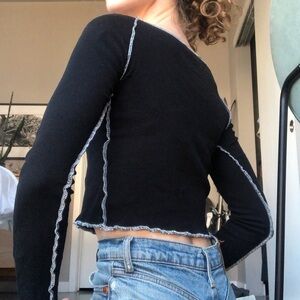 Black Long Sleeve Top with Contrast Stitching